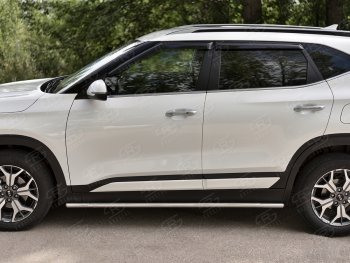 17 299 р. Защита порогов SLITKOFF (Ø63 мм, нержавейка) SLITKOFF  KIA Seltos (2019-2025) (Металлические торцы под 90°)  с доставкой в г. Пермь. Увеличить фотографию 2