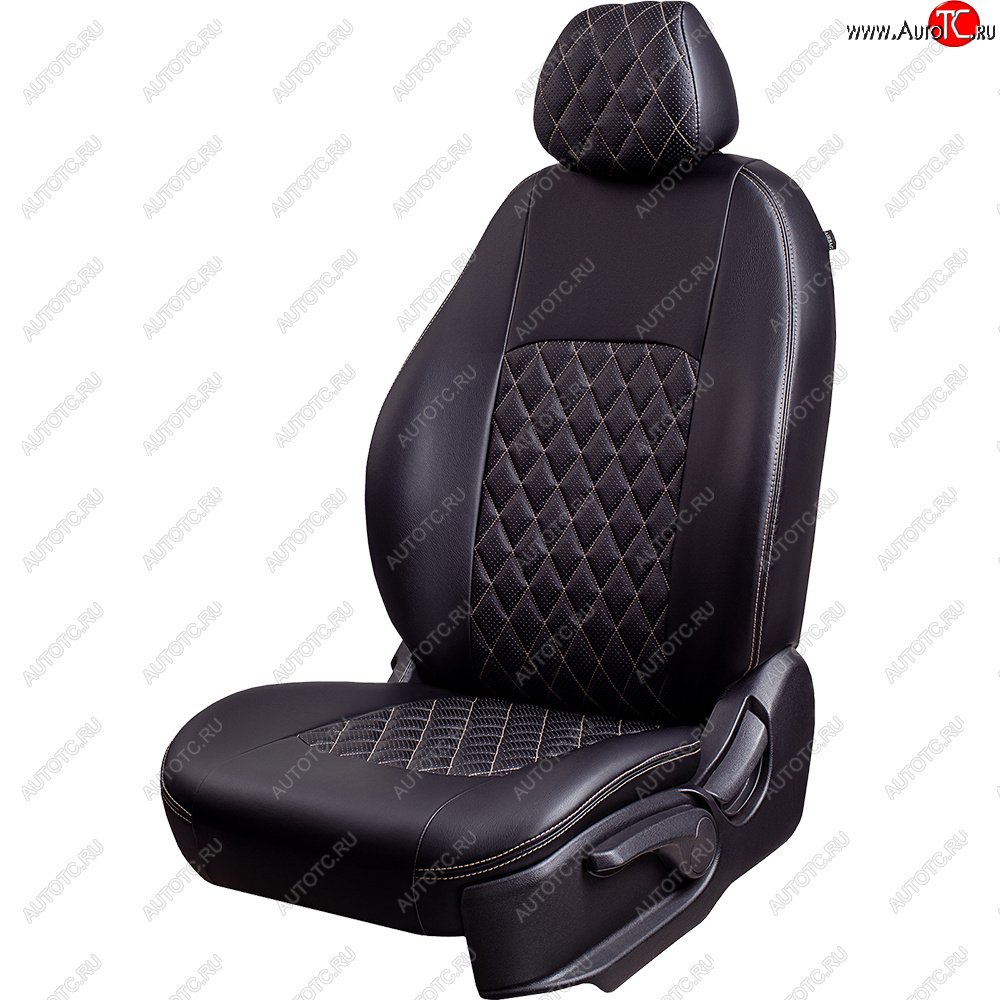 9 449 р. Чехлы для сидений Lord Autofashion Турин Ромб (экокожа, спинка 60/40, 3 Г-образных подголовника)  KIA Seltos (2019-2025) (Черный, вставка черная, строчка бежевая)  с доставкой в г. Пермь