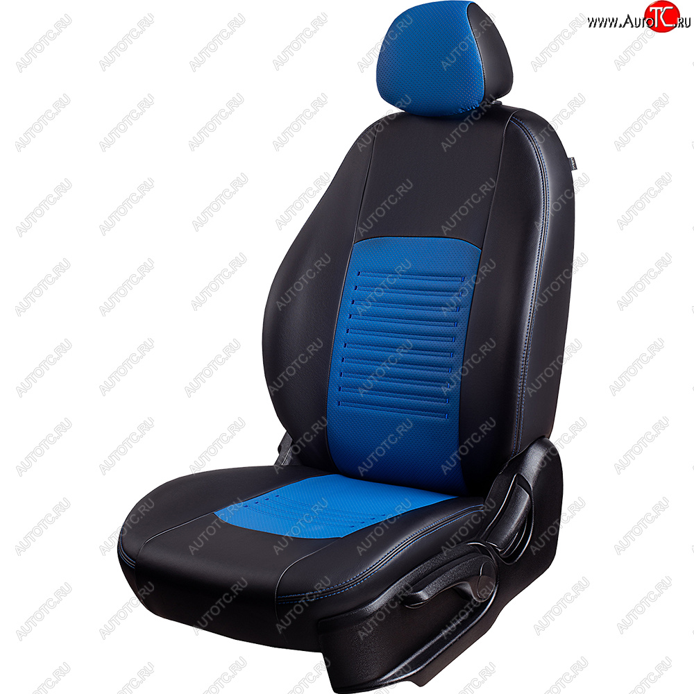 6 799 р. Чехлы для сидений Lord Autofashion Турин (экокожа)  KIA Seltos (2019-2025) (Черный, вставка синяя)  с доставкой в г. Пермь