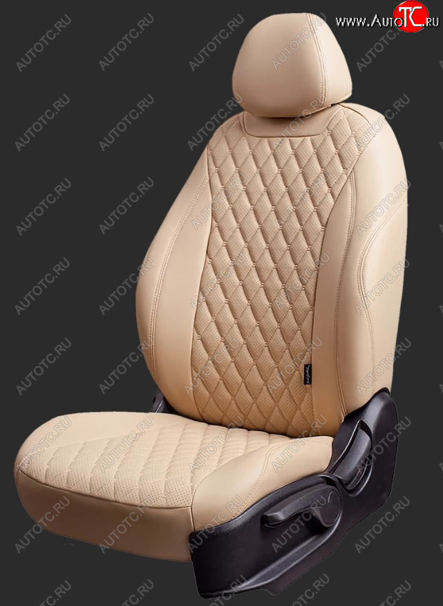 10 899 р. Чехлы для сидений Lord Autofashion Байрон (экокожа, спинка 40/60, 3 П-образных подголовника) KIA Cerato 4 BD дорестайлинг, хэтчбэк (2018-2021) (Бежевый, вставка бежевая, строчка бежевая)  с доставкой в г. Пермь