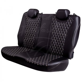 19 649 р. Чехлы для сидений (комплектация Comfort) Lord Autofashion Байрон (экокожа, раздельная спинка, 2 Г-образных подголовника) KIA Cerato 2 TD седан (2008-2013) (Черный, вставка черная, строчка бежевая)  с доставкой в г. Пермь. Увеличить фотографию 2