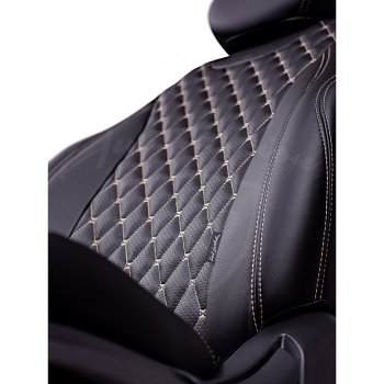 19 649 р. Чехлы для сидений (комплектация Comfort) Lord Autofashion Байрон (экокожа, раздельная спинка, 2 Г-образных подголовника) KIA Cerato 2 TD седан (2008-2013) (Черный, вставка черная, строчка бежевая)  с доставкой в г. Пермь. Увеличить фотографию 3
