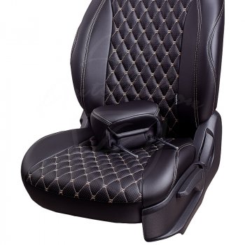 19 649 р. Чехлы для сидений (комплектация Comfort) Lord Autofashion Байрон (экокожа, раздельная спинка, 2 Г-образных подголовника) KIA Cerato 2 TD седан (2008-2013) (Черный, вставка черная, строчка бежевая)  с доставкой в г. Пермь. Увеличить фотографию 4