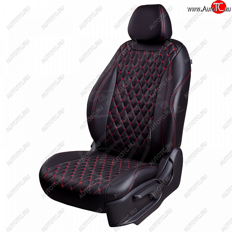 19 649 р. Чехлы для сидений (комплектация Comfort) Lord Autofashion Байрон (экокожа) KIA Cerato 2 TD седан (2008-2013) (Черный, вставка черная, строчка красная)  с доставкой в г. Пермь