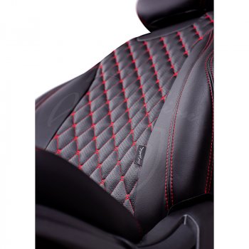 19 649 р. Чехлы для сидений (комплектация Comfort) Lord Autofashion Байрон (экокожа) KIA Cerato 2 TD седан (2008-2013) (Черный, вставка черная, строчка красная)  с доставкой в г. Пермь. Увеличить фотографию 3