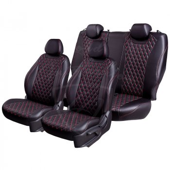 19 649 р. Чехлы для сидений (комплектация Comfort) Lord Autofashion Байрон (экокожа) KIA Cerato 2 TD седан (2008-2013) (Черный, вставка черная, строчка красная)  с доставкой в г. Пермь. Увеличить фотографию 4