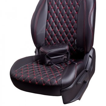19 649 р. Чехлы для сидений (комплектация Comfort) Lord Autofashion Байрон (экокожа) KIA Cerato 2 TD седан (2008-2013) (Черный, вставка черная, строчка красная)  с доставкой в г. Пермь. Увеличить фотографию 6