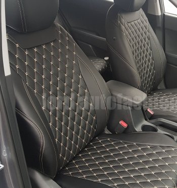 16 999 р. Чехлы для сидений Lord Autofashion Байрон (экокожа) KIA Optima 3 TF дорестайлинг седан (2010-2013) (Чёрный, вставка чёрная, строчка бежевая)  с доставкой в г. Пермь. Увеличить фотографию 3