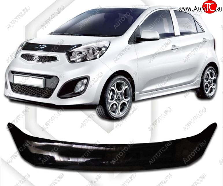 1 839 р. Дефлектор капота CA-Plastic KIA Picanto 2 TA хэтчбэк 5 дв. дорестайлинг (2011-2015) (Classic черный, Без надписи)  с доставкой в г. Пермь