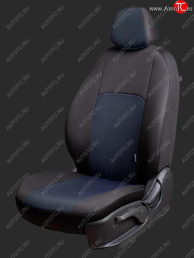 5 799 р. Чехлы для сидений Lord Autofashion Дублин (жаккард, спинка и сиденье 60/40, 3 Г-образных подголовника) KIA Rio 2 JB дорестайлинг седан (2005-2009) (Черный, Ёж синий)  с доставкой в г. Пермь