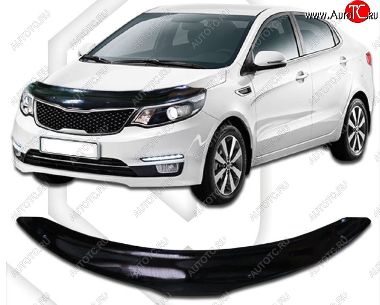 2 099 р. Дефлектор капота CA-Plastiс KIA Rio 3 QB рестайлинг седан (2015-2017) (Classic черный, Без надписи)  с доставкой в г. Пермь