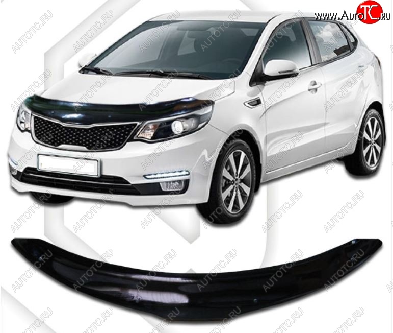 2 099 р. Дефлектор капота CA-Plastiс KIA Rio 3 QB рестайлингхэтчбек5дв. (2015-2017) (Classic черный, Без надписи)  с доставкой в г. Пермь