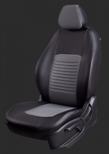 Чехлы для сидений Lord Autofashion Турин (экокожа, спинка 60/40, 2 Г-образных подголовника) KIA Rio 3 QB дорестайлингхэтчбек5дв. (2011-2015) (Черный, вставка серая)