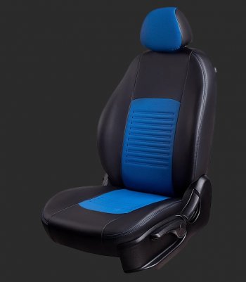 Чехлы для сидений Lord Autofashion Турин (экокожа, спинка 60/40, 2 Г-образных подголовника) KIA Rio 3 QB дорестайлингхэтчбек5дв. (2011-2015) (Черный, вставка синяя)