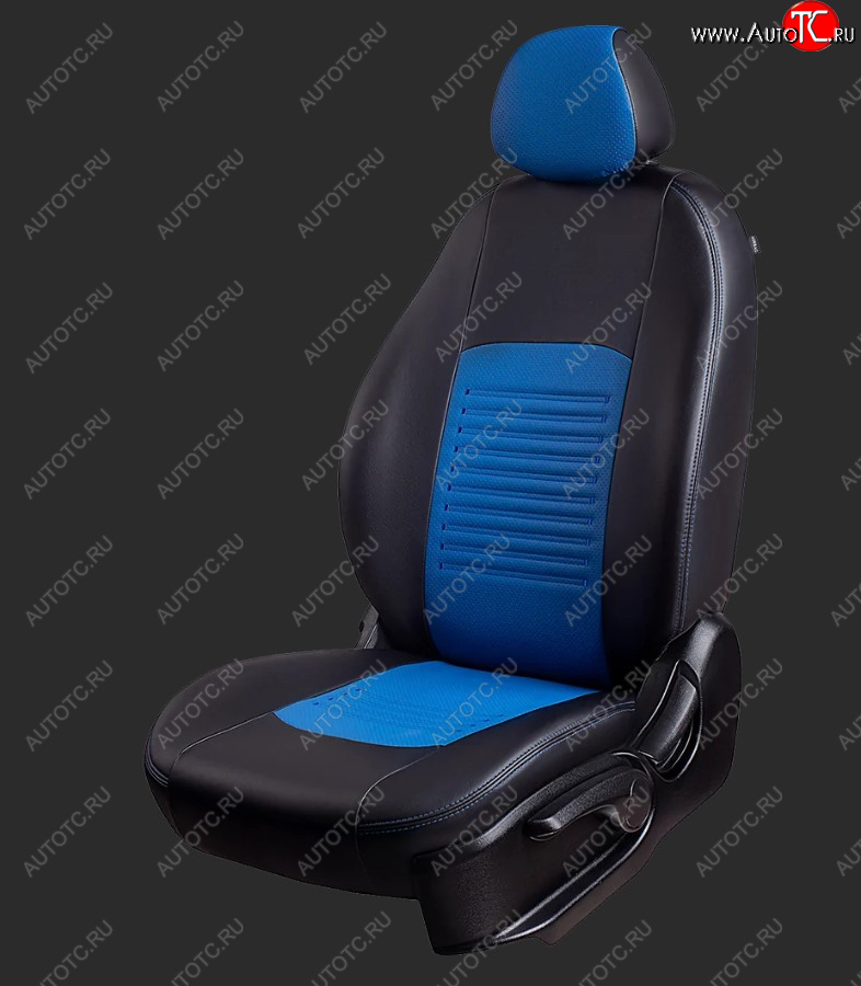 9 449 р. Чехлы для сидений Lord Autofashion Турин (экокожа, спинка 60/40, 2 Г-образных подголовника) KIA Rio 3 QB дорестайлингхэтчбек5дв. (2011-2015) (Черный, вставка синяя)  с доставкой в г. Пермь