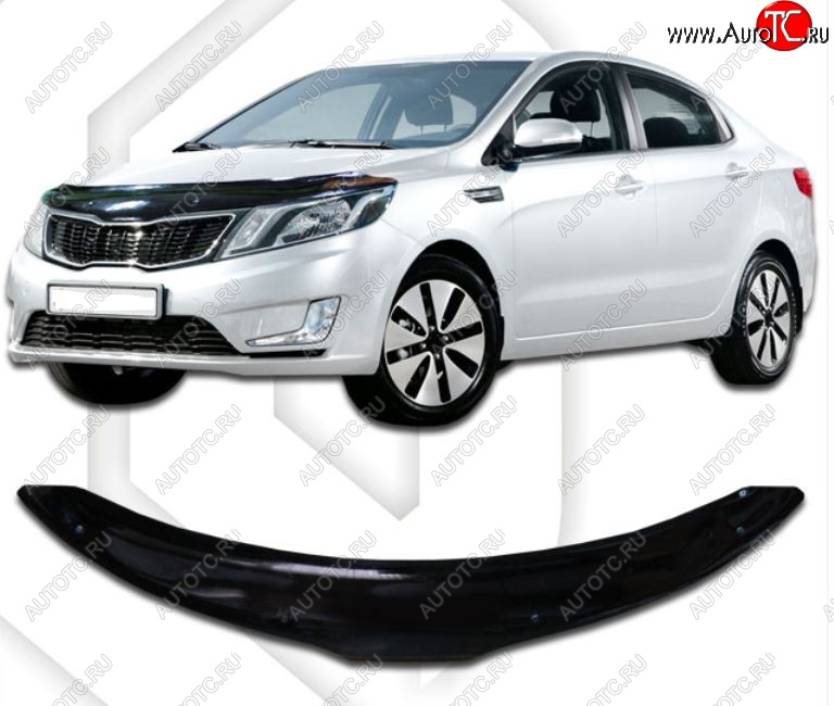 2 099 р. Дефлектор капота CA-Plastic KIA Rio 3 QB дорестайлинг седан (2011-2015) (серия Classic черный, Без надписи)  с доставкой в г. Пермь