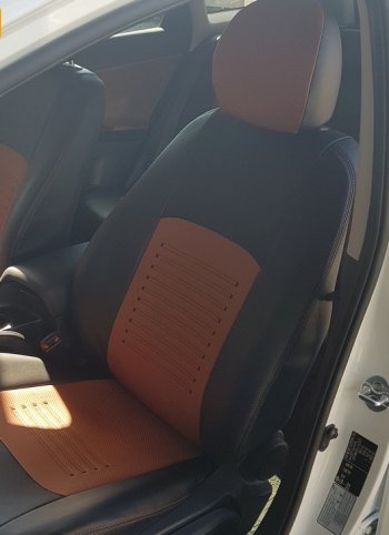 9 449 р. Чехлы для сидений Lord Autofashion Турин (экокожа) KIA Rio 3 QB дорестайлинг седан (2011-2015) (Чёрный, вставка коричневая)  с доставкой в г. Пермь. Увеличить фотографию 4