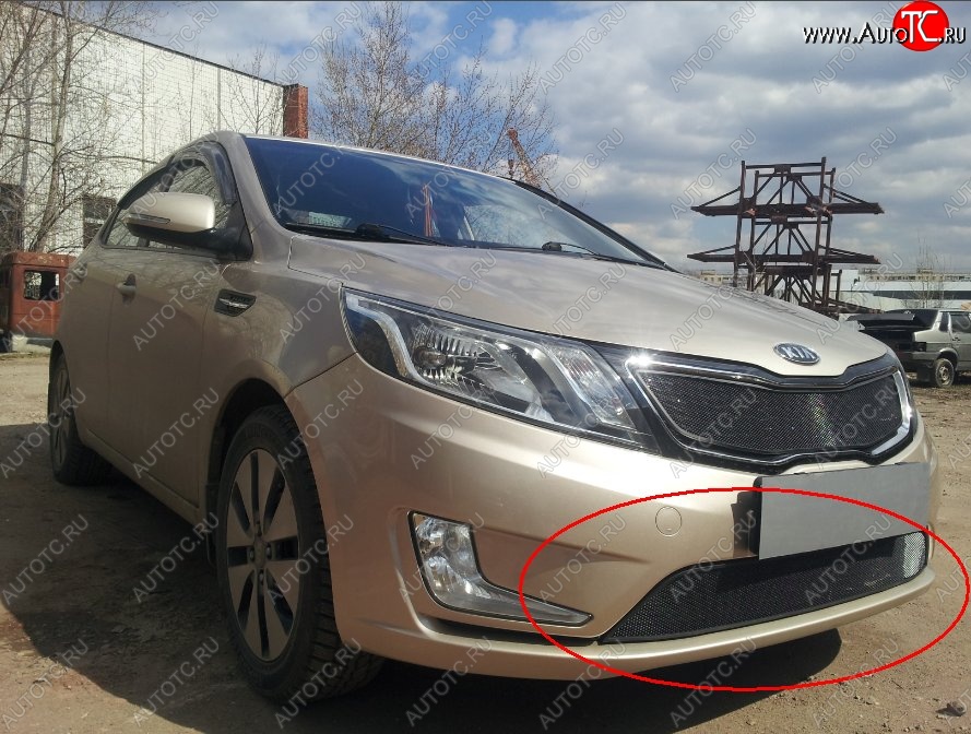 2 199 р. Нижняя защитная сетка на бампер Russtal (черная) KIA Rio 3 QB хэтчбек 5 дв. дорестайлинг (2011-2015)  с доставкой в г. Пермь