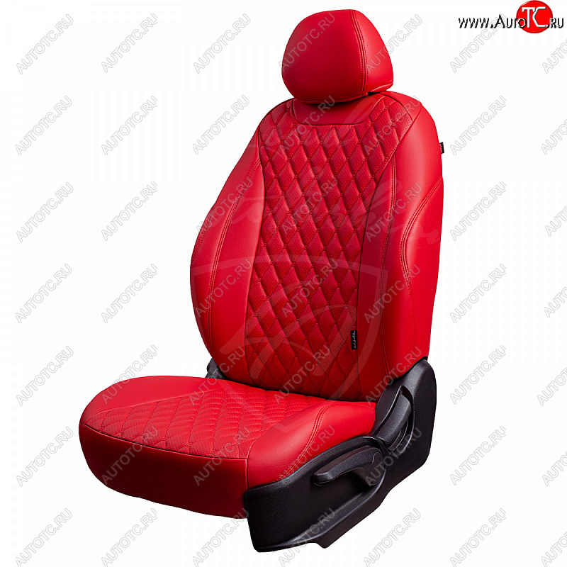 17 449 р. Чехлы для сидений Lord Autofashion Байрон (экокожа, раздельная задняя спинка, 3 Г-образных подголовника)  KIA Rio ( X-line,  X) (2017-2025) рестайлинг (Красный, вставка красная, строчка красная)  с доставкой в г. Пермь