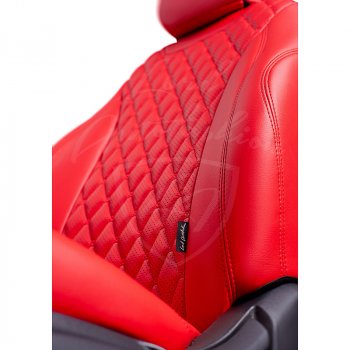 17 449 р. Чехлы для сидений Lord Autofashion Байрон (экокожа, раздельная задняя спинка, 3 Г-образных подголовника)  KIA Rio ( X-line,  X) (2017-2025) рестайлинг (Красный, вставка красная, строчка красная)  с доставкой в г. Пермь. Увеличить фотографию 3