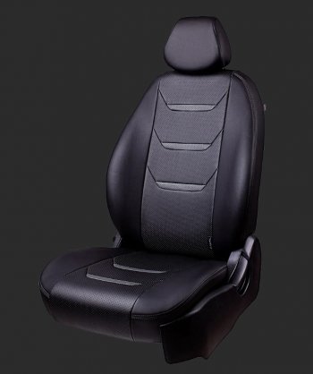 23 999 р. Чехлы для сидений Lord Autofashion Турин 2 (экокожа, спинка 60/40, 3 Г-образных подголовника)  KIA Rio ( 4 FB,  X-line,  4 YB,  X) (2016-2025) дорестайлинг седан, дорестайлинг, хэтчбэк, рестайлинг, рестайлинг седан, рестайлинг, хэтчбэк (Черный, вставка черная/серая, строчка серая)  с доставкой в г. Пермь. Увеличить фотографию 2