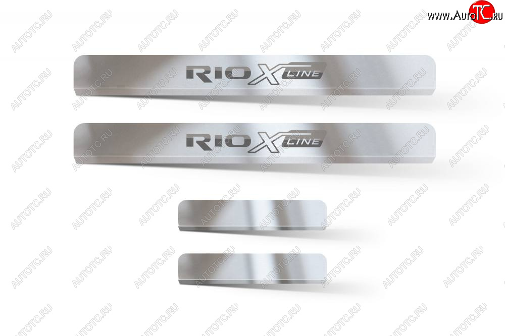 2 399 р. Пороги накладки дверей Petroil Tuning  KIA Rio ( X-line,  X) (2017-2025) рестайлинг (Нержавейка полированная с надписью)  с доставкой в г. Пермь