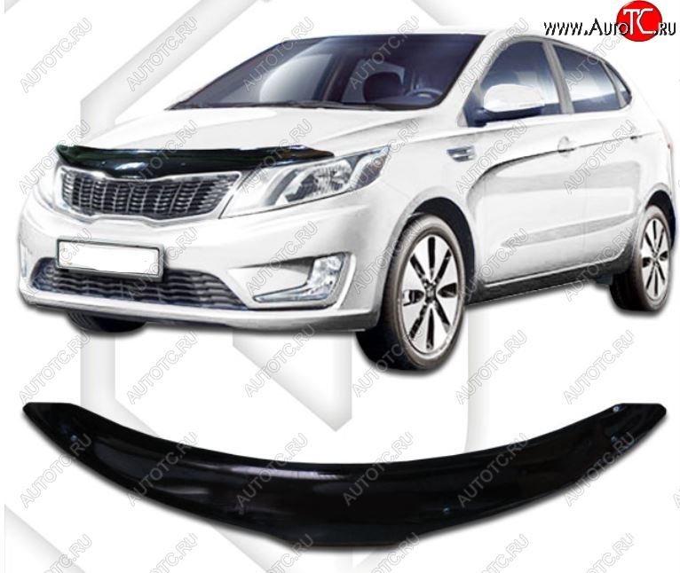 2 099 р. Дефлектор капота CA-Plastiс KIA Rio 3 QB хэтчбек 5 дв. дорестайлинг (2011-2015) (серия Classic черный, Без надписи)  с доставкой в г. Пермь