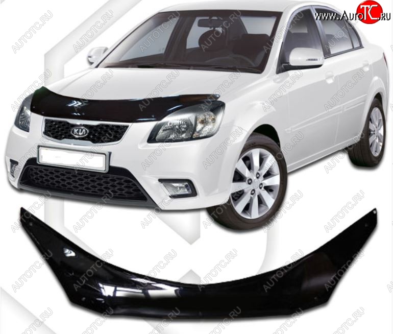 2 499 р. Дефлектор капота CA-Plastiс exclusive KIA Rio 2 JB дорестайлинг, хэтчбэк 5 дв. (2005-2009) (Classic черный, Без надписи)  с доставкой в г. Пермь