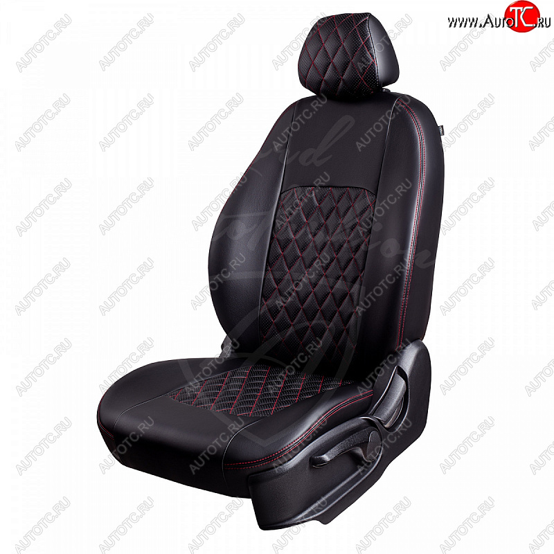 9 449 р. Чехлы для сидений Lord Autofashion Турин Ромб (экокожа) KIA Rio 2 JB дорестайлинг седан (2005-2009) (Черный, вставка черная, строчка красная)  с доставкой в г. Пермь