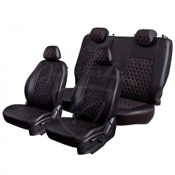 9 449 р. Чехлы для сидений Lord Autofashion Турин Ромб (экокожа) KIA Rio 2 JB дорестайлинг седан (2005-2009) (Черный, вставка черная, строчка красная)  с доставкой в г. Пермь. Увеличить фотографию 5
