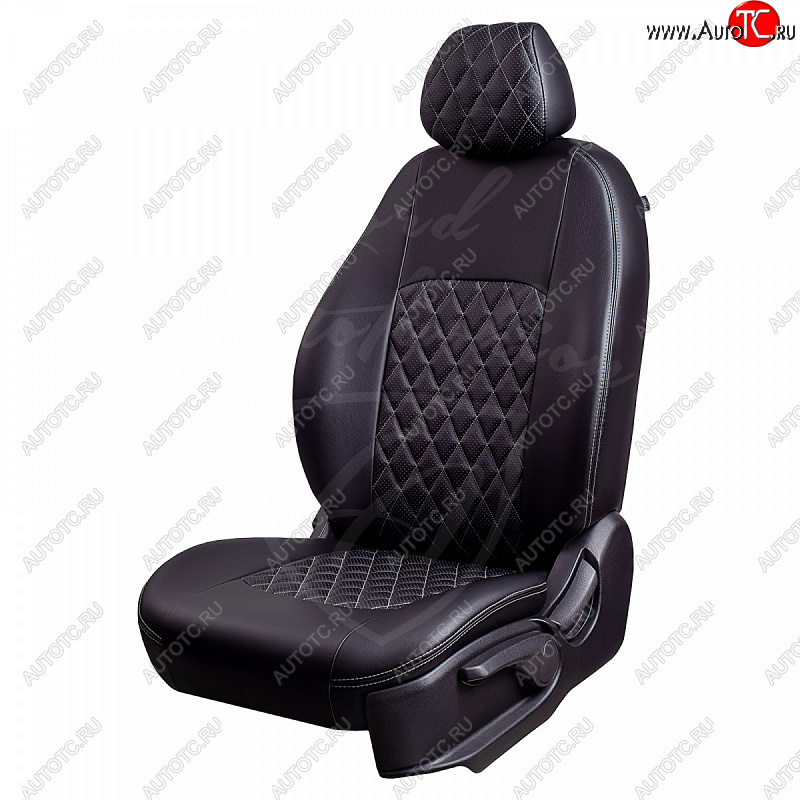 9 449 р. Чехлы для сидений Lord Autofashion Турин Ромб (экокожа) KIA Rio 2 JB дорестайлинг седан (2005-2009) (Черный, вставка черная, строчка серая)  с доставкой в г. Пермь