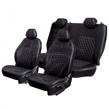 9 449 р. Чехлы для сидений Lord Autofashion Турин Ромб (экокожа) KIA Rio 2 JB дорестайлинг седан (2005-2009) (Черный, вставка черная, строчка серая)  с доставкой в г. Пермь. Увеличить фотографию 4