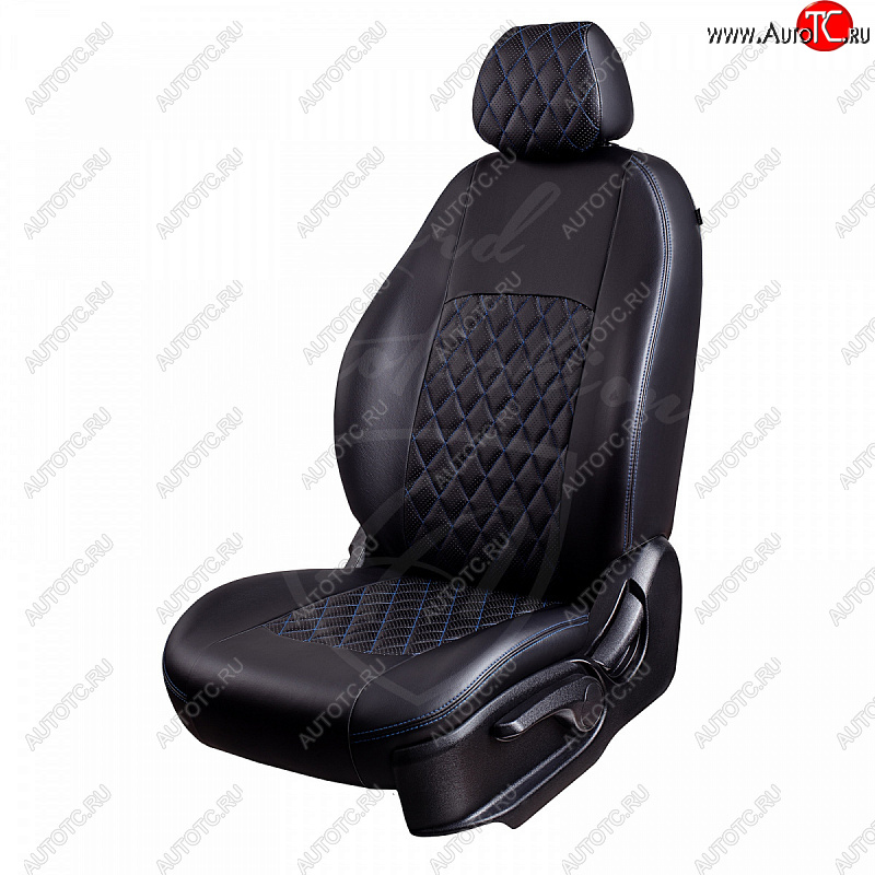 9 449 р. Чехлы для сидений Lord Autofashion Турин Ромб (экокожа) KIA Rio 2 JB дорестайлинг седан (2005-2009) (Черный, вставка черная, строчка синяя)  с доставкой в г. Пермь