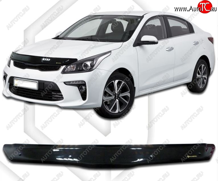 2 099 р. Дефлектор капота CA-Plastiс KIA Rio 4 FB дорестайлинг седан (2016-2020) (Classic черный, Без надписи)  с доставкой в г. Пермь