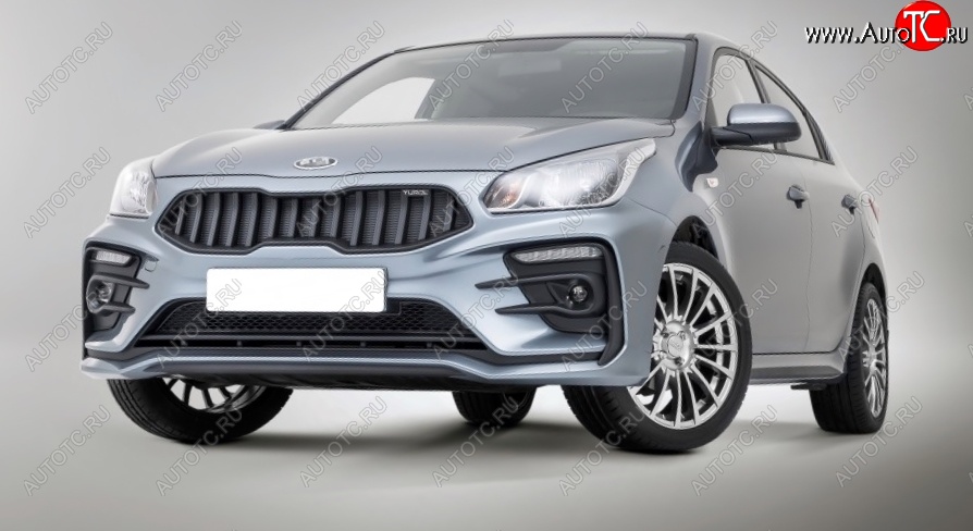 18 199 р. Передний бампер Kudos Original KIA Rio 4 FB дорестайлинг седан (2016-2020) (Под прямоугольные ДХО с ПТФ, Неокрашенный)  с доставкой в г. Пермь