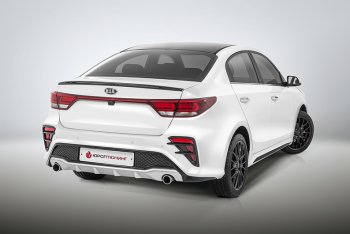 17 699 р. Задний бампер Kudos  KIA Rio  4 FB (2016-2020) дорестайлинг седан (Под парктроник и раздвоенный глушитель, Неокрашенный)  с доставкой в г. Пермь. Увеличить фотографию 2