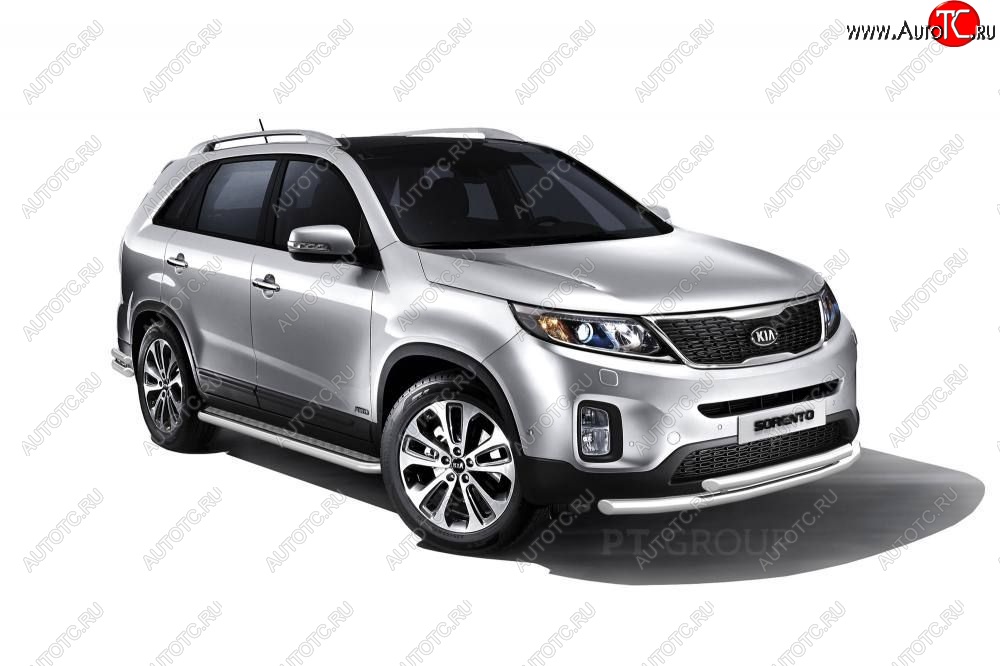 25 999 р. Порожки для ног из трубы Ø51 с алюминиевой площадкой Petroil Tuning.  KIA Sorento  XM (2012-2015) рестайлинг (Нержавеющая полированная сталь)  с доставкой в г. Пермь