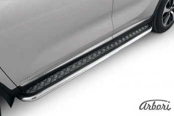 Защита штатных порогов с листом Arbori (нержавейка, алюминий, d57 mm) KIA Sorento  UM/Prime (2014-2018) дорестайлинг