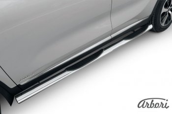 Защита штатных порогов Arbori (с проступью, нержавейка, d76 mm). KIA Sorento  UM/Prime (2014-2018) дорестайлинг