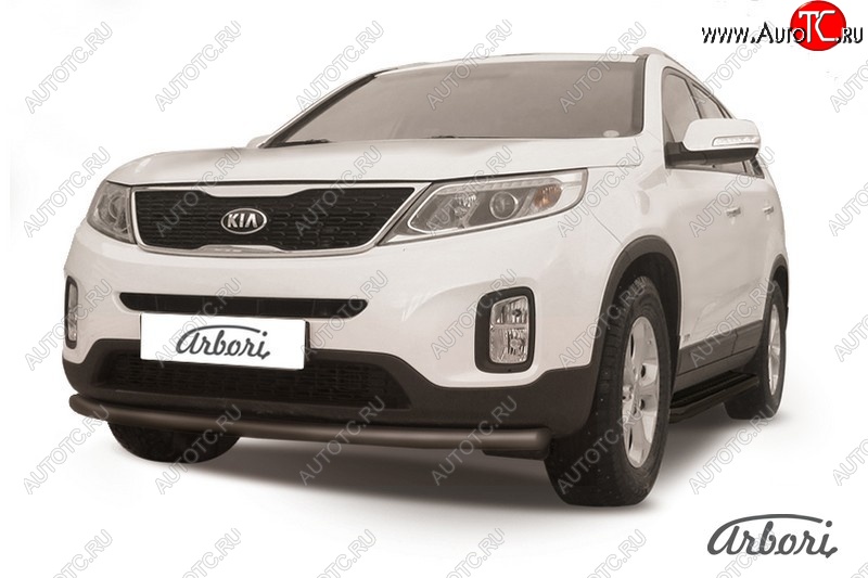 8 369 р. Защита переднего бампера Arbori (радиусная, черная, 1 труба d57 mm). KIA Sorento XM рестайлинг (2012-2015)  с доставкой в г. Пермь