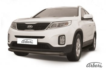 Защита переднего бампера Arbori (черная, 1 труба d76 mm). KIA Sorento XM рестайлинг (2012-2015)