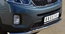 Двойная защита переднего бампера из труб диаметром 63 и 42 мм SLITKOFF KIA Sorento  XM (2012-2015) рестайлинг