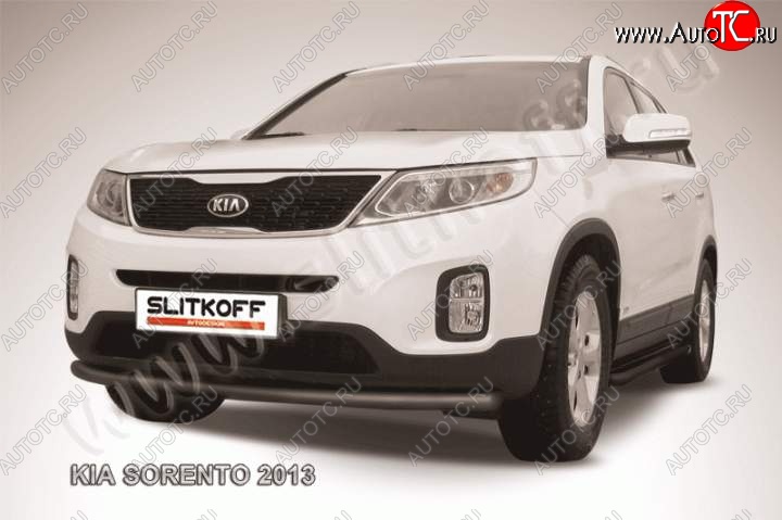 8 599 р. Защита переднего бампера из трубы d57 Slitkoff (радиусная)  KIA Sorento  XM (2012-2015) рестайлинг (Цвет: серебристый)  с доставкой в г. Пермь
