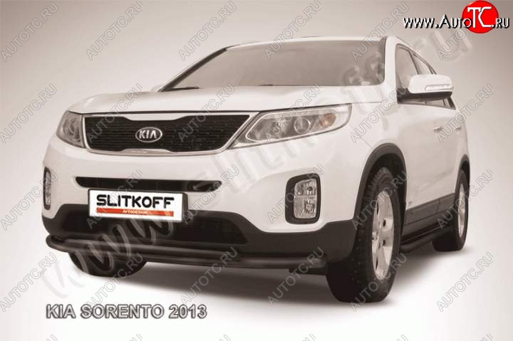 9 449 р. Защита переднего бампера из труб d57+d42 Slitkoff (двойная)  KIA Sorento  XM (2012-2015) рестайлинг (Цвет: серебристый)  с доставкой в г. Пермь