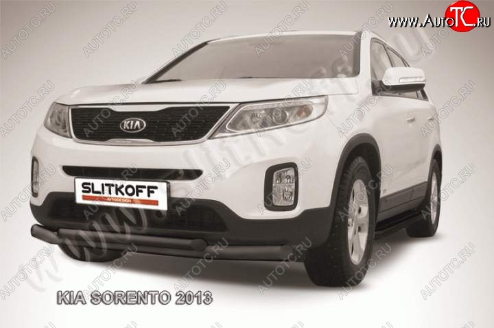 11 449 р. Защита переднего бампера из труб d76+57 Slitkoff (двойная)  KIA Sorento  XM (2012-2015) рестайлинг (Цвет: серебристый)  с доставкой в г. Пермь
