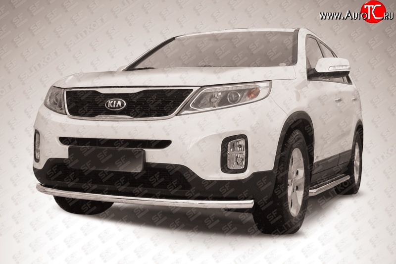 12 299 р. Одинарная защита переднего бампера из трубы диаметром 57 мм Slitkoff KIA Sorento XM рестайлинг (2012-2015) (Нержавейка, Полированная)  с доставкой в г. Пермь