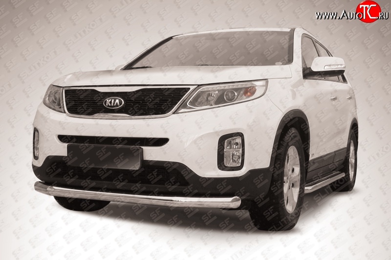 14 999 р. Одинарная защита переднего бампера из трубы диаметром 76 мм Slitkoff  KIA Sorento  XM (2012-2015) рестайлинг (Нержавейка, Полированная)  с доставкой в г. Пермь