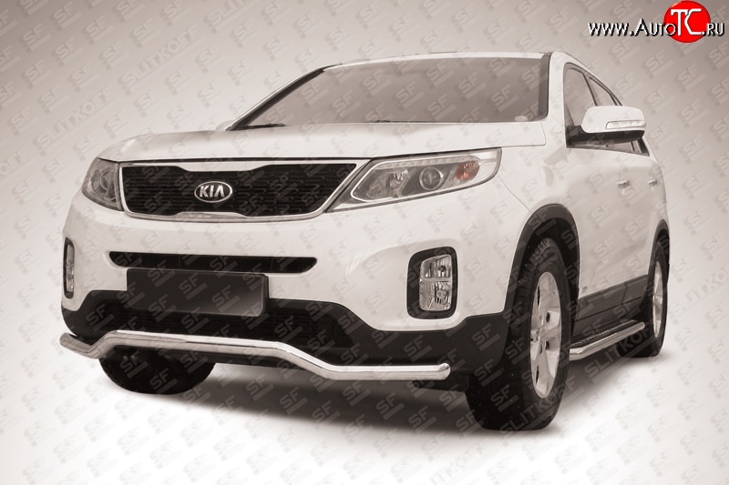 15 499 р. Фигурная защита переднего бампера диаметром 57 мм Slitkoff  KIA Sorento  XM (2012-2015) рестайлинг (Нержавейка, Полированная)  с доставкой в г. Пермь