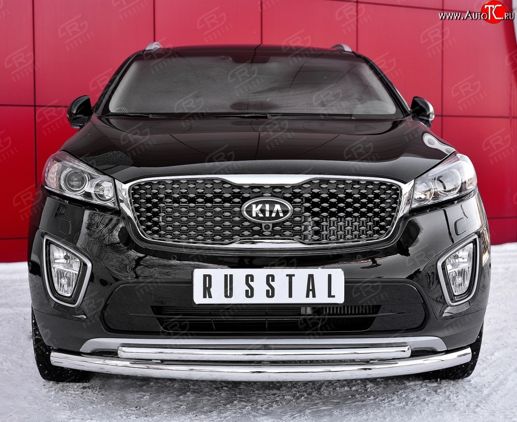 20 599 р. Защита переднего бампера (2 трубыØ63 и 42 мм, нержавейка) SLITKOFF  KIA Sorento  UM/Prime (2014-2018) дорестайлинг  с доставкой в г. Пермь