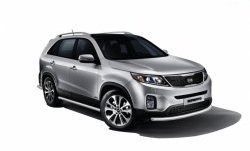 Защита порогов из круглой трубы диаметром 63 мм Petroil Tuning KIA Sorento  XM (2012-2015) рестайлинг (Нержавеющая полированная сталь)